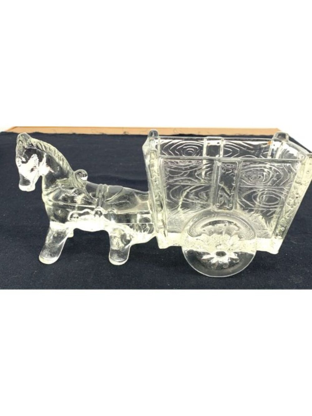 Glass Horse and Wagon Candy Holder Container 1940s Clear 9"